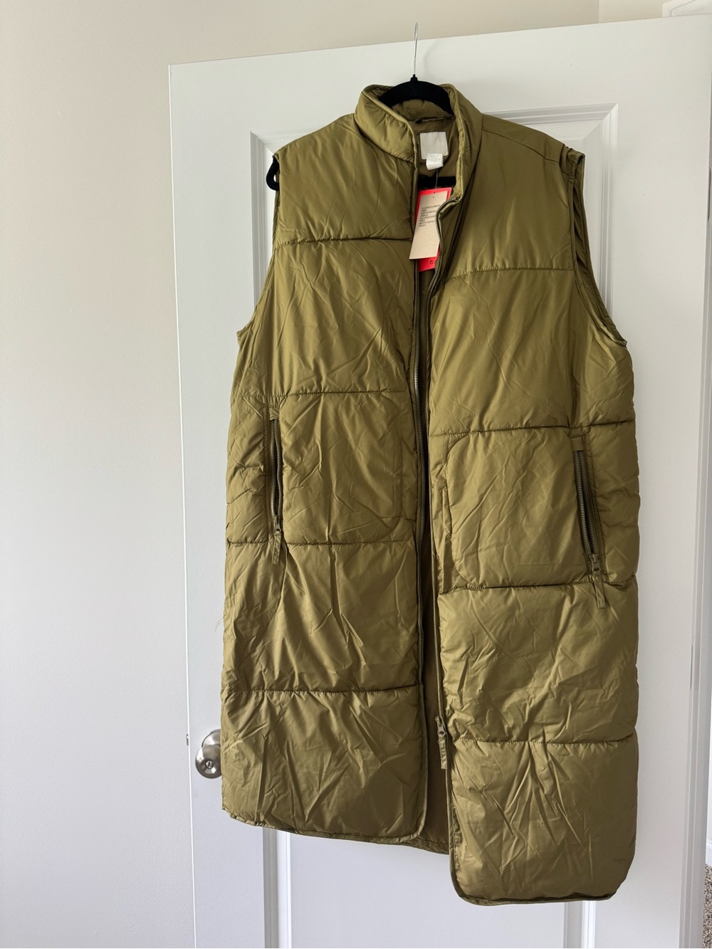 H&M Olive Quilted Long Puffer Vest for Men